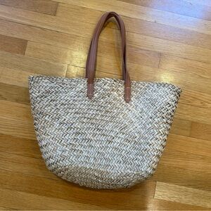 GAP Natural Woven Tote with Tan Handles